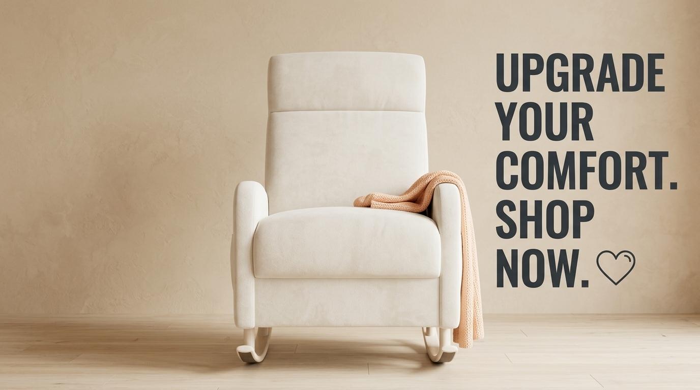 HIPIHOM Rocking Chair Nursery chair,Ergonomically Crafted Recliner, Plush White Fabric Upholstery. Perfect for Living Room, Home Office, Reading Sessions & Soothing Babies.