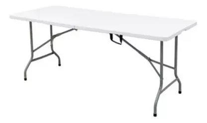mesa 180 cm plegable de exterior de apoyo y trabajo color blanco acero y plástico MESA03