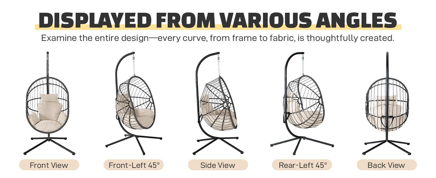 Egg Swing Chair with Stand- 350/600/700 lbs Weight Capacity, Outdoor Indoor Wicker Rattan Hanging Egg Chair with Cushion, Porch Swing Patio Furniture