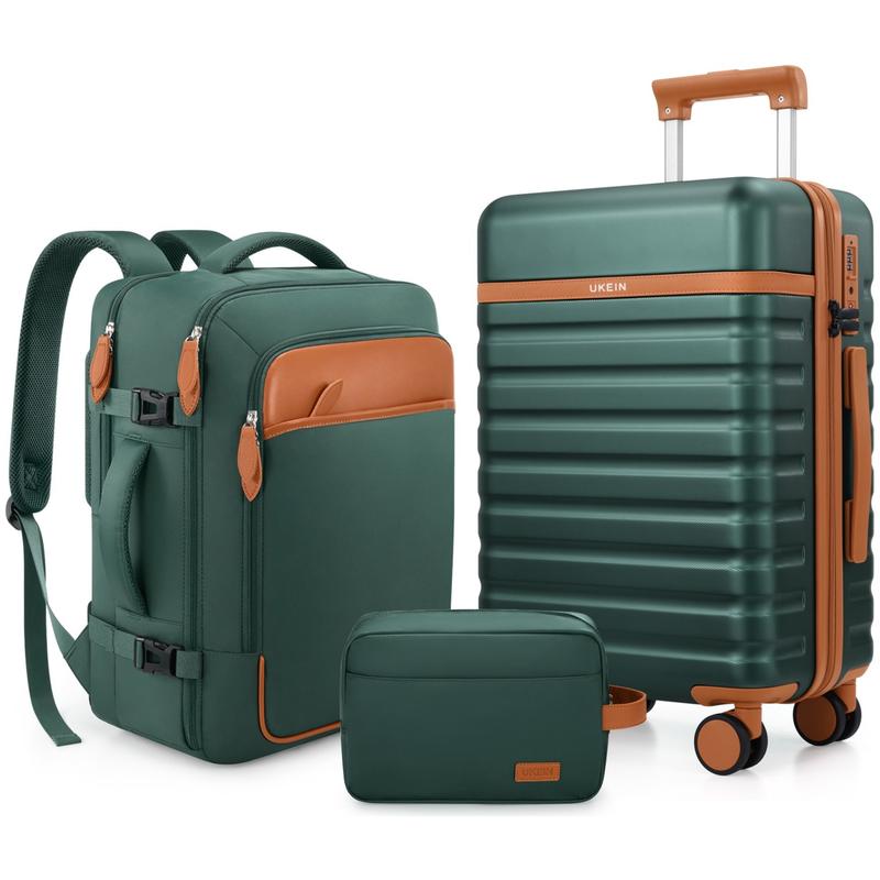 Maleta UKEIN 20" con Spinner, PC Rígida, TSA y Mochila – Set 3 Piezas, Ligera y Resistente para Viaje