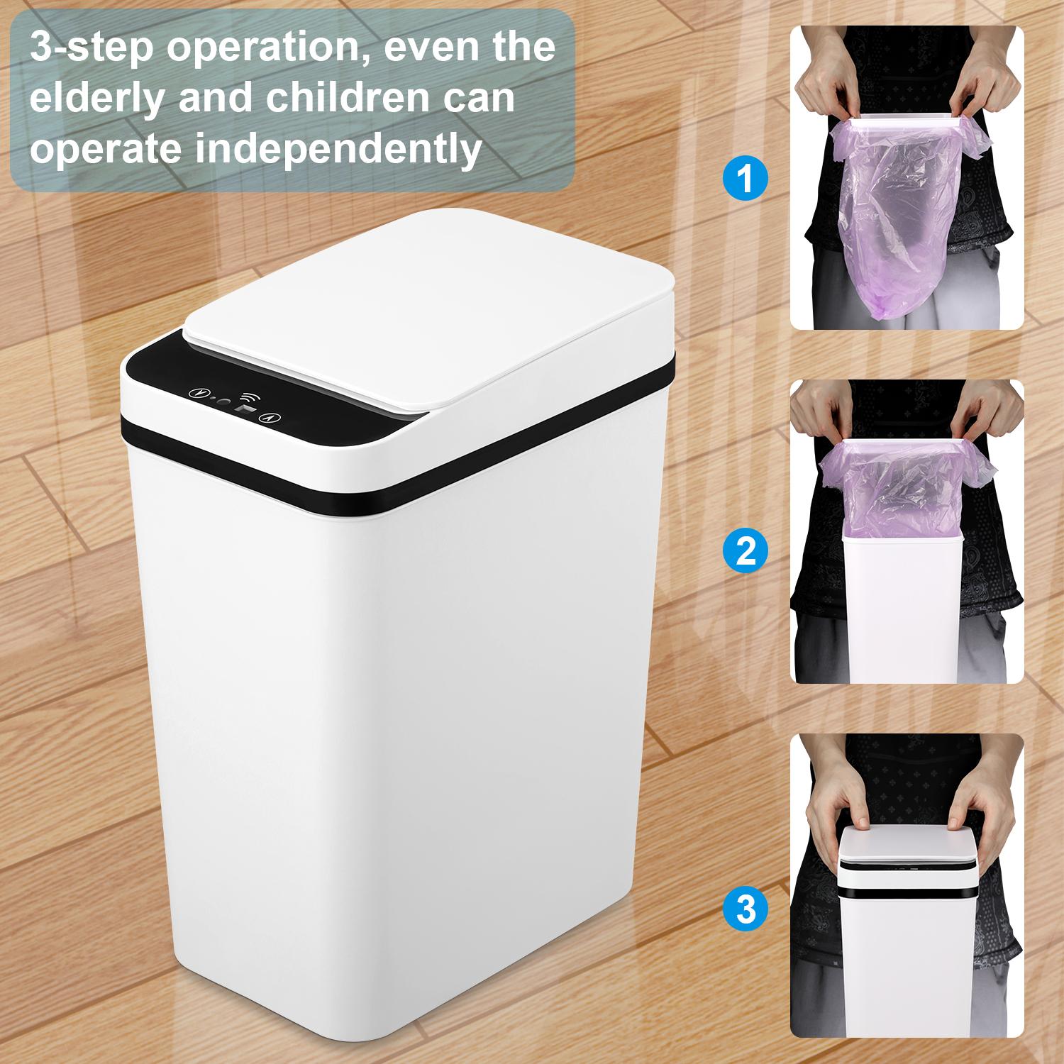 12L ABS Automatic Trash Bin, Touchless Motion Sensor Smart Garbage Can (23.5cm*15.5cm*30cm) for Kitchen, Bedroom, Home Household Use summerwins,summerwins