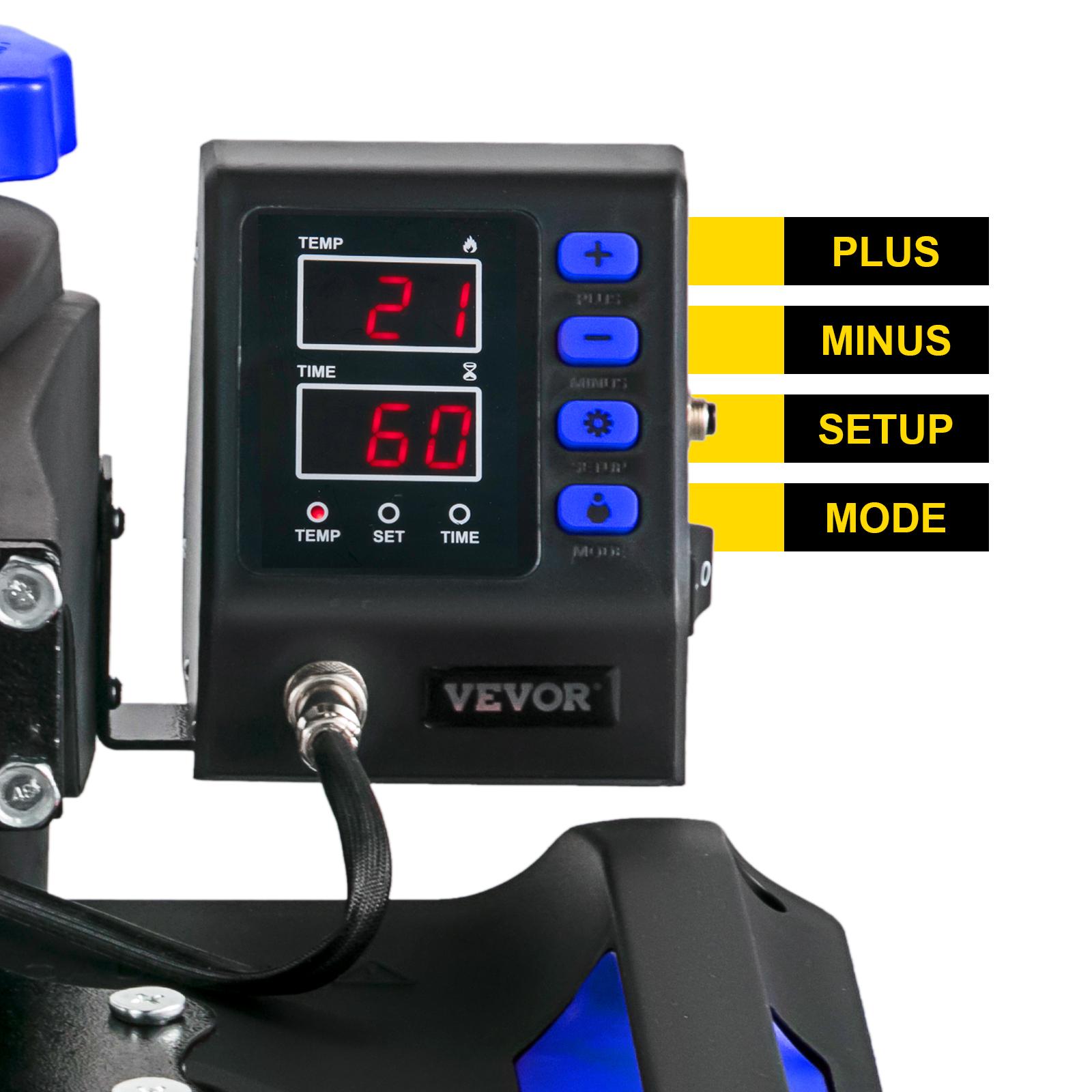 【Father's Day】VEVOR Heat Press Machine 15 x 15 Inch 8 in 1 Heat Press 800W Sublimation Machine 360&deg; Rotation Swing Away 8 in 1 Shirt Printing Machine Dual-Tube Heating for DIY T-Shirts Cap & Mugs Blue