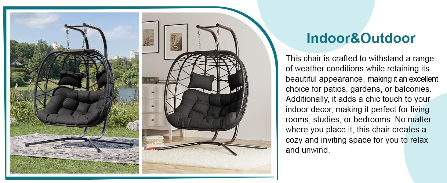 Egg Swing Chair with Stand- 350/600/700 lbs Weight Capacity, Outdoor Indoor Wicker Rattan Hanging Egg Chair with Cushion, Porch Swing Patio Furniture