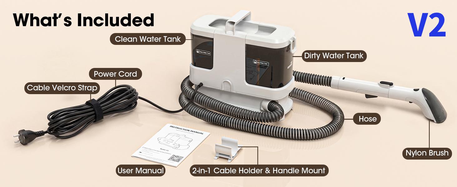 Lubluelu Spot Cleaner for Carpets & Upholstery &ndash; 450W, 13.5KPa Strong vacuum Suction for Pet Stains, Couch, Car Seats & Mattress, Self-Cleaning Hose, Dual Water Tanks carpet cleaner machine