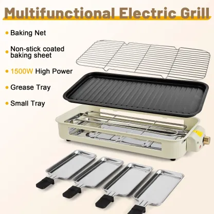 Pukomc Parrilla eléctrica para interiores 2 en 1 con placa antiadherente