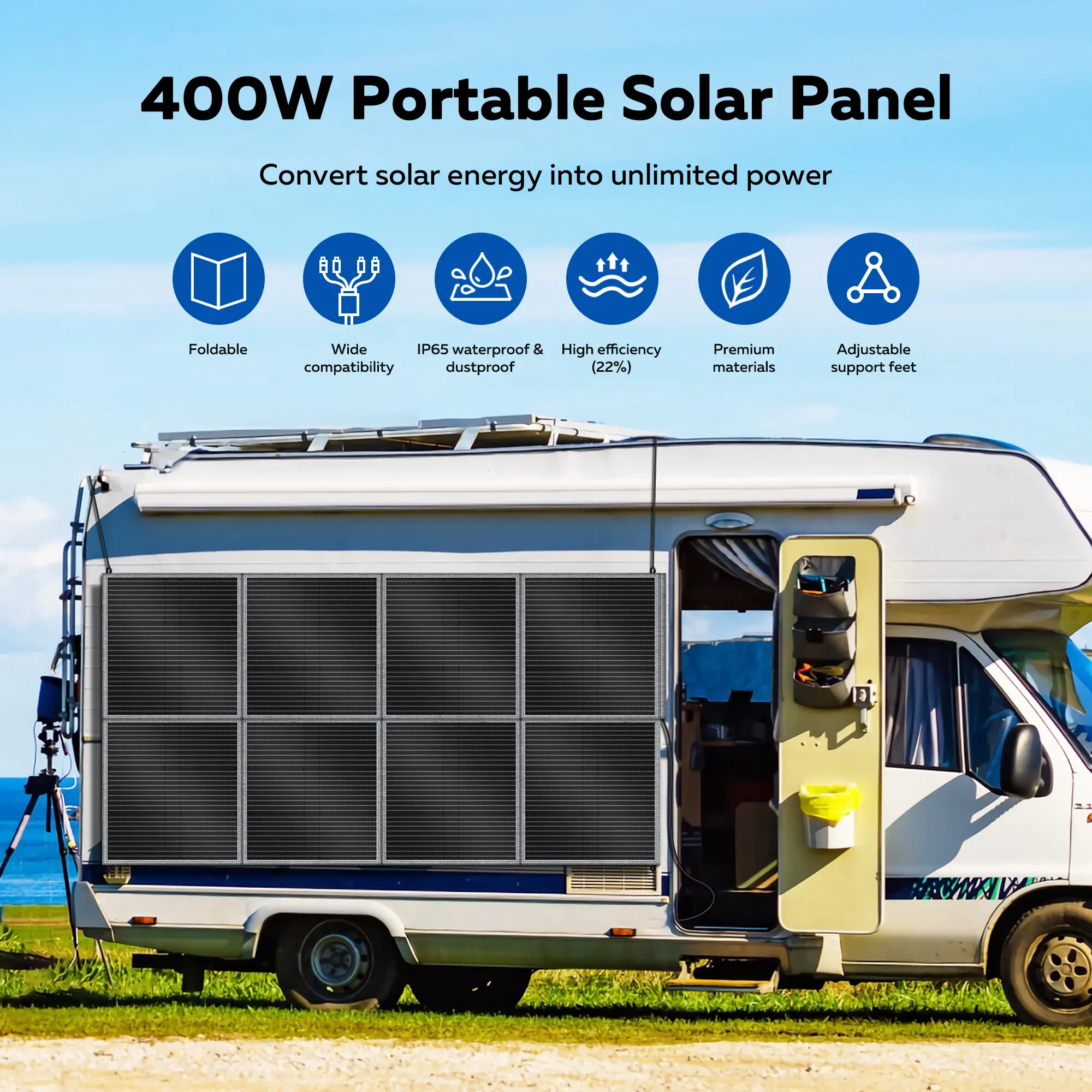 Panel solar plegable SP400 de 400 W para acampada