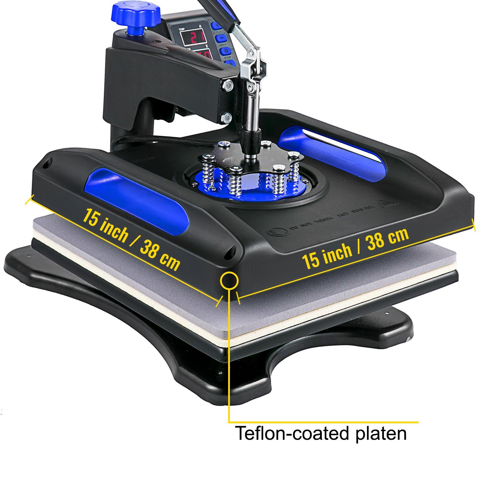 【Father's Day】VEVOR Heat Press Machine 15 x 15 Inch 8 in 1 Heat Press 800W Sublimation Machine 360&deg; Rotation Swing Away 8 in 1 Shirt Printing Machine Dual-Tube Heating for DIY T-Shirts Cap & Mugs Blue