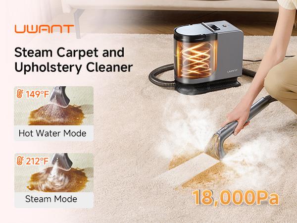 UWANT Steam Carpet Cleaner with 212&deg;F Steam & 140&deg;F Hot Water Mode, 18kPa Suction Upholstery Spot Cleaner for Car，Couch, Mattress, Pet Stains & Professional Deep Cleaning