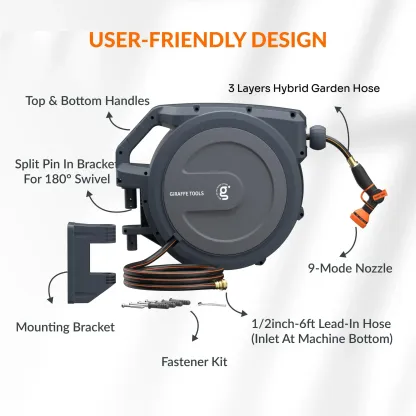 Enrollador de manguera retráctil Giraffe Tools de 90 pies con diseño resistente a dobleces
