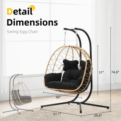 Sillón colgante doble tipo huevo con soporte - Capacidad de 700 libras