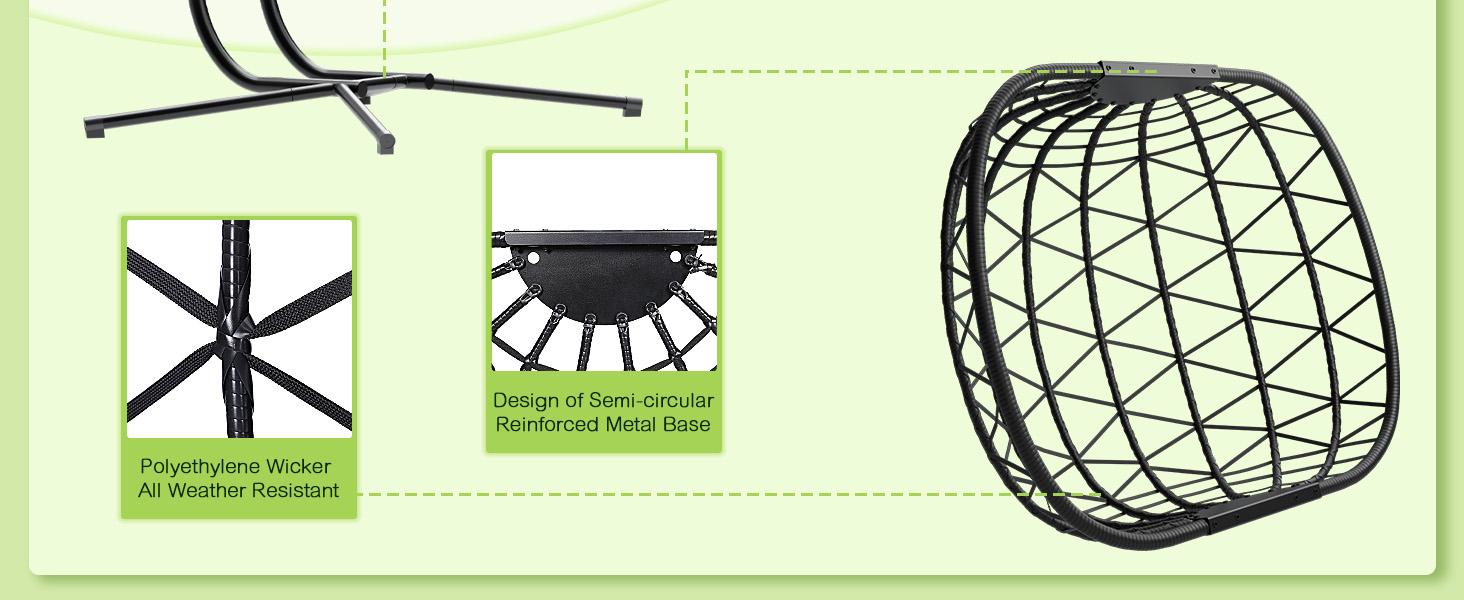 Egg Swing Chair with Stand- 350/600/700 lbs Weight Capacity, Outdoor Indoor Wicker Rattan Hanging Egg Chair with Cushion, Porch Swing Patio Furniture