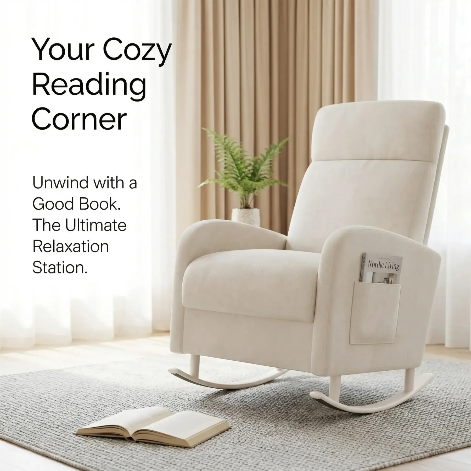 Mecedora ergonómica HIPIHOM: sillón reclinable blanco y mullido
