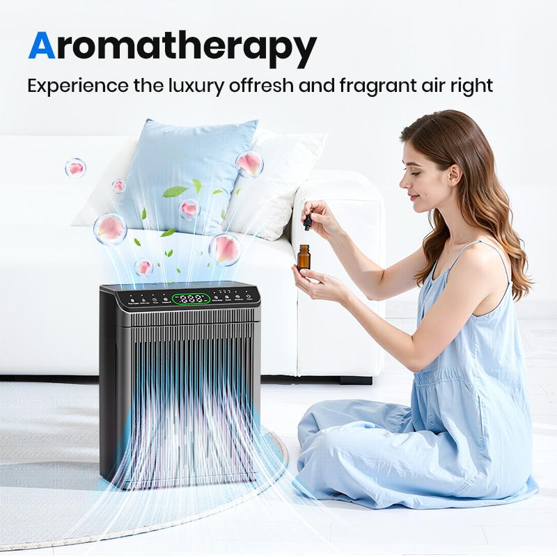 MORENTO 066 HEPA Air Purifier for Large Rooms (Up to 1,690 ft&sup2;) - Pet Mode, Aromatherapy, PM2.5 Monitor, Removes Smoke, Pollen, Pet Dander, Home Decor-Friendly Household Appliance