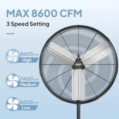 Ventilador de pedestal oscilante de alta resistencia de 30 pulgadas - Negro