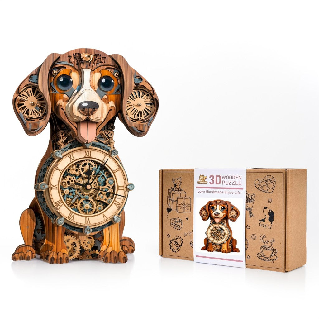 Reloj de madera en 3D con forma de Dachshund: regalo para amantes del bricolaje y decoración del hogar