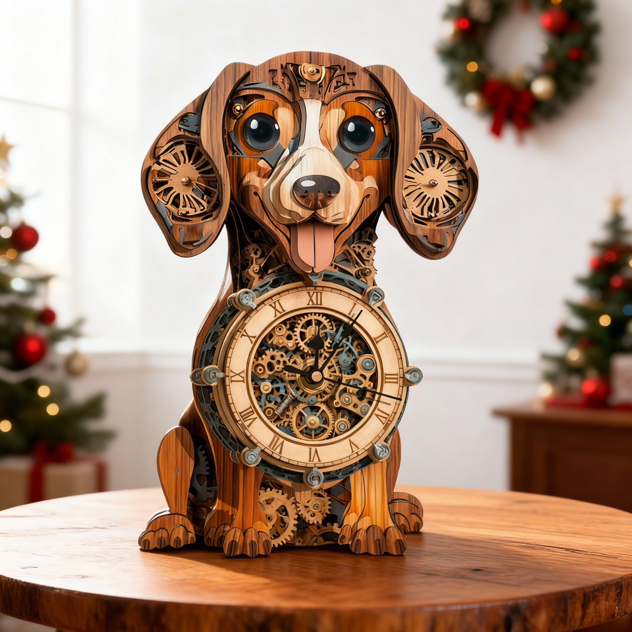 Reloj de madera en 3D con forma de Dachshund: regalo para amantes del bricolaje y decoración del hogar