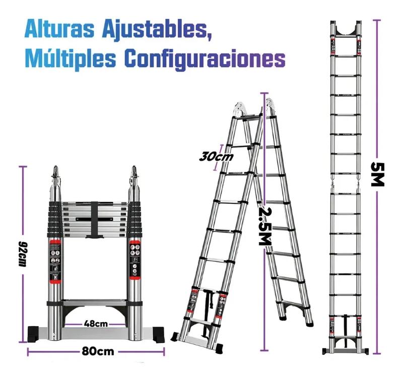 Escalera Telescopica De Acero Inoxidable 5metros 16 Peldano