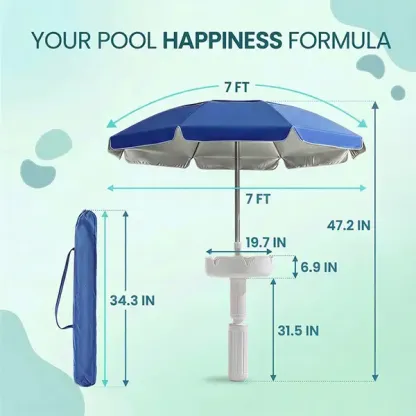 Sombrilla flotante para piscina con barra y base; sombrilla portátil con mesa, portavasos y soporte para teléfono; sombra flotante para piscina; incluye bolsa de transporte; ideal para el interior de la piscina, zona de baño, casa en el lago o playa.