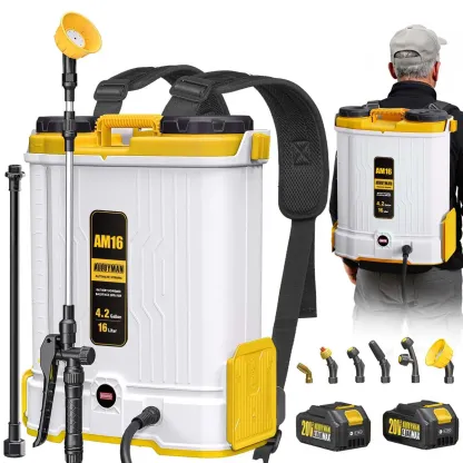 Pulverizador de mochila a batería de 5,3 galones, 2 baterías de gran capacidad de 20 V y presión ajustable de 45-90 PSI; pulverizador eléctrico de mochila para jardín con 6 boquillas, ideal para césped, jardín y patio.