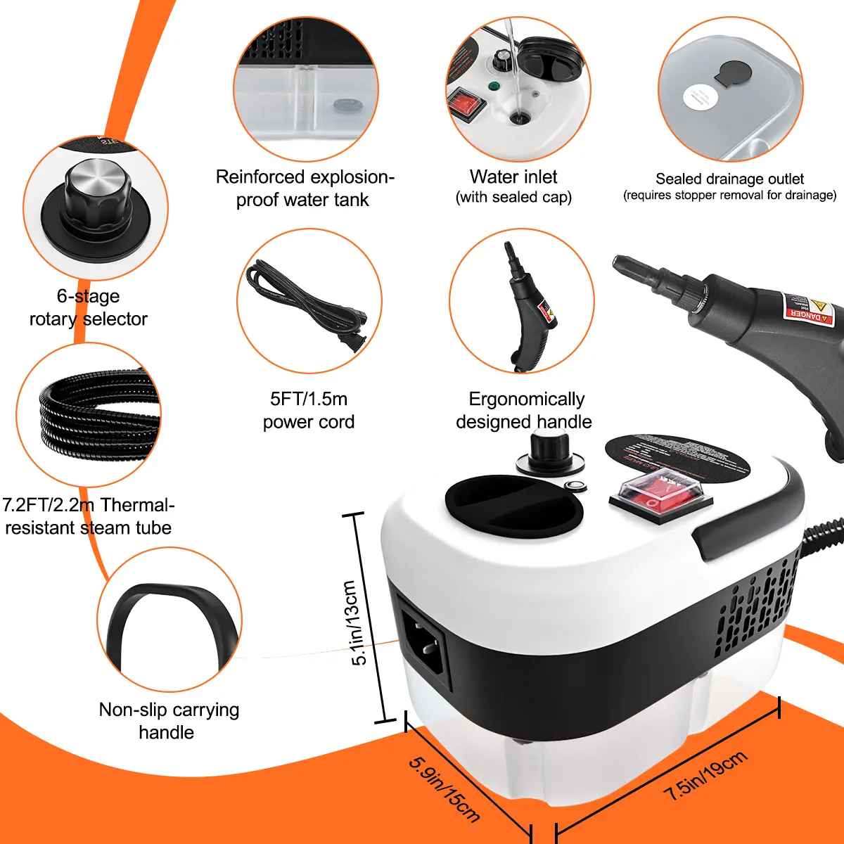 Limpiador a vapor portátil de 2500 W para cocina y limpieza detallada de automóviles