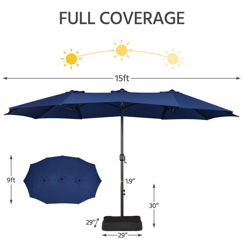 Sombrilla Doble Gigante 15FT para Patio, Jardín y Alberca con Base Incluida
