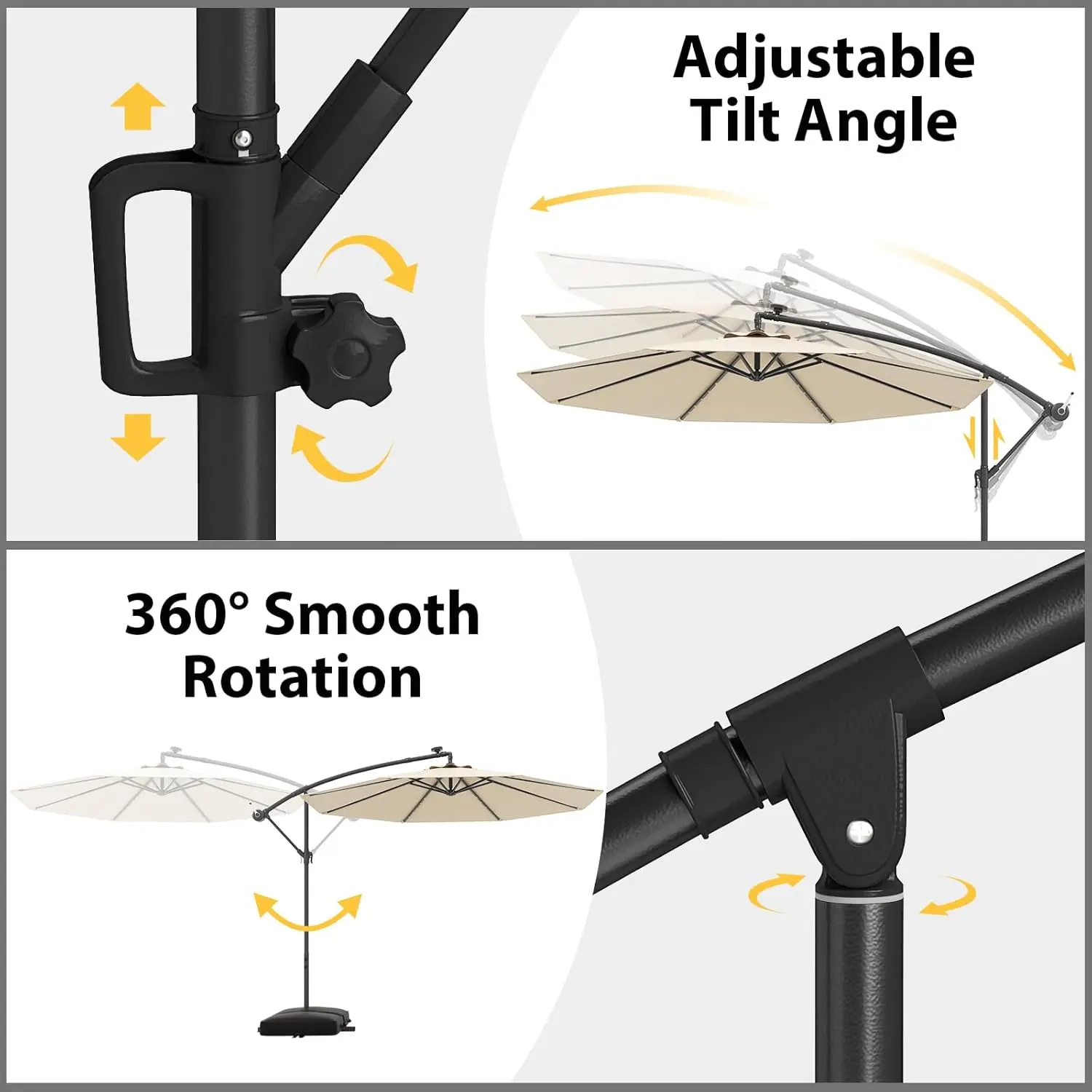 Sombrilla para patio de 10 pies con energía solar y rotación de 360°