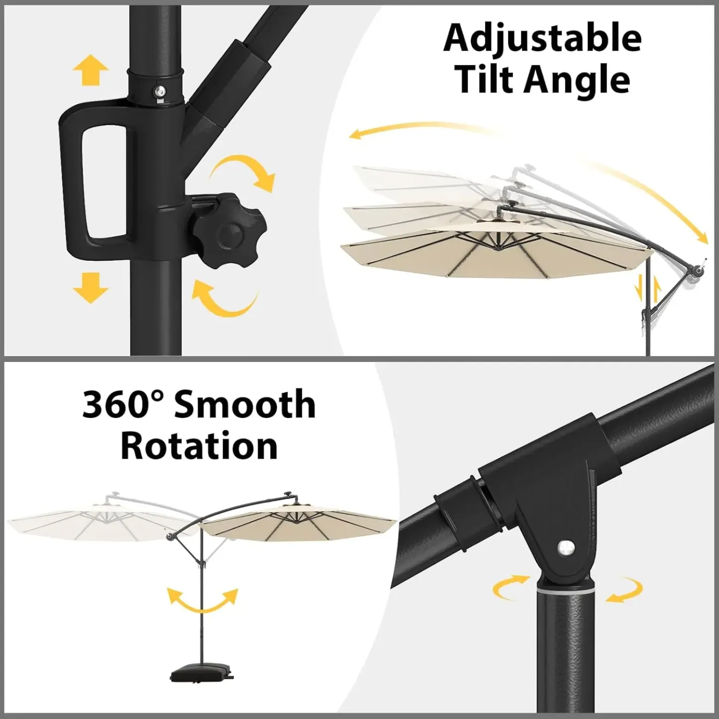 Sombrilla para patio de 10 pies con energía solar y rotación de 360°