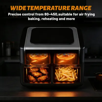 Freidora de aire digital de doble zona y doble cesta de 9 cuartos (aprox. 8,5 L) – Horno freidora inteligente 10 en 1; 2 cestas antiadherentes independientes con ventanas de visualización; funciones de sincronización de finalización (Sync Finish) y fritur