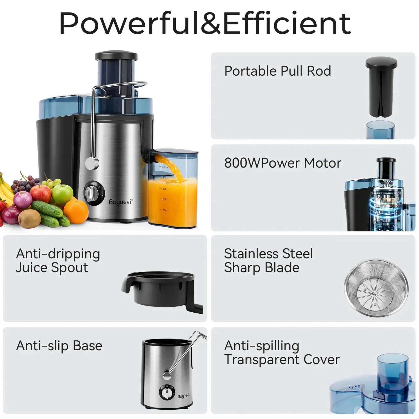 Extractor de jugo eléctrico multifunción de 800 W para frutas enteras