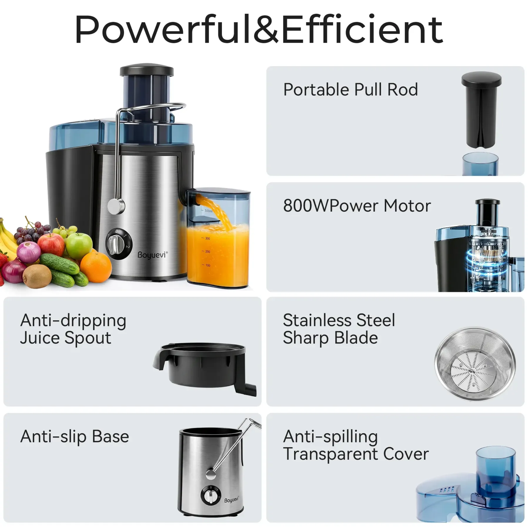 Extractor de jugo eléctrico multifunción de 800 W para frutas enteras