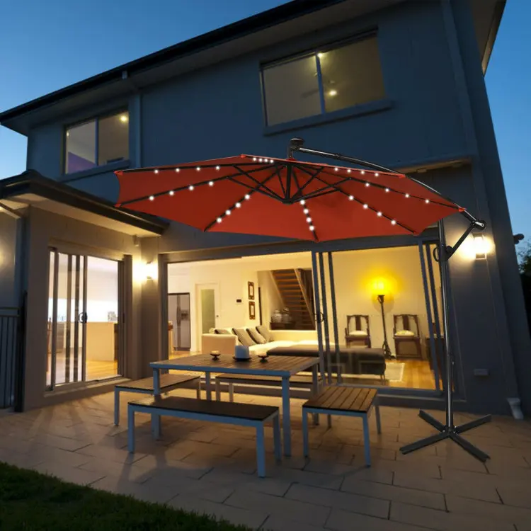 Sombrilla para patio de 10 pies con energía solar y rotación de 360°