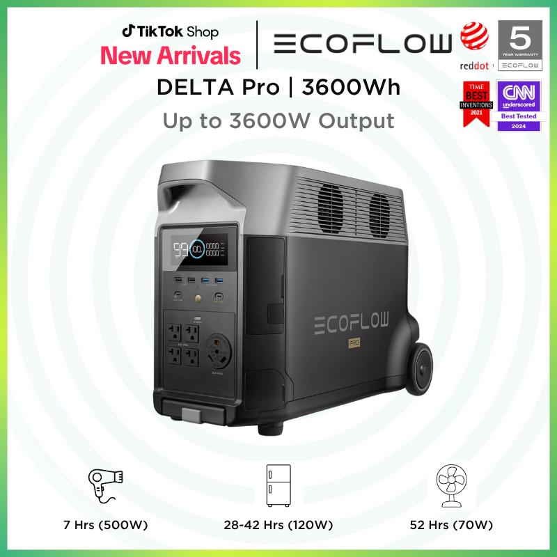 EcoFlow DELTA Pro Estación de Energía Portátil 3600Wh, Potencia de 3600W, Carga Rápida en 2.7H, Batería LFP 120V, 5 Tomas AC y Capacidad Expandible para Hogar, Camping y Emergencias