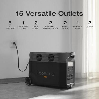 EcoFlow DELTA Pro Estación de Energía Portátil 3600Wh, Potencia de 3600W, Carga Rápida en 2.7H, Batería LFP 120V, 5 Tomas AC y Capacidad Expandible para Hogar, Camping y Emergencias