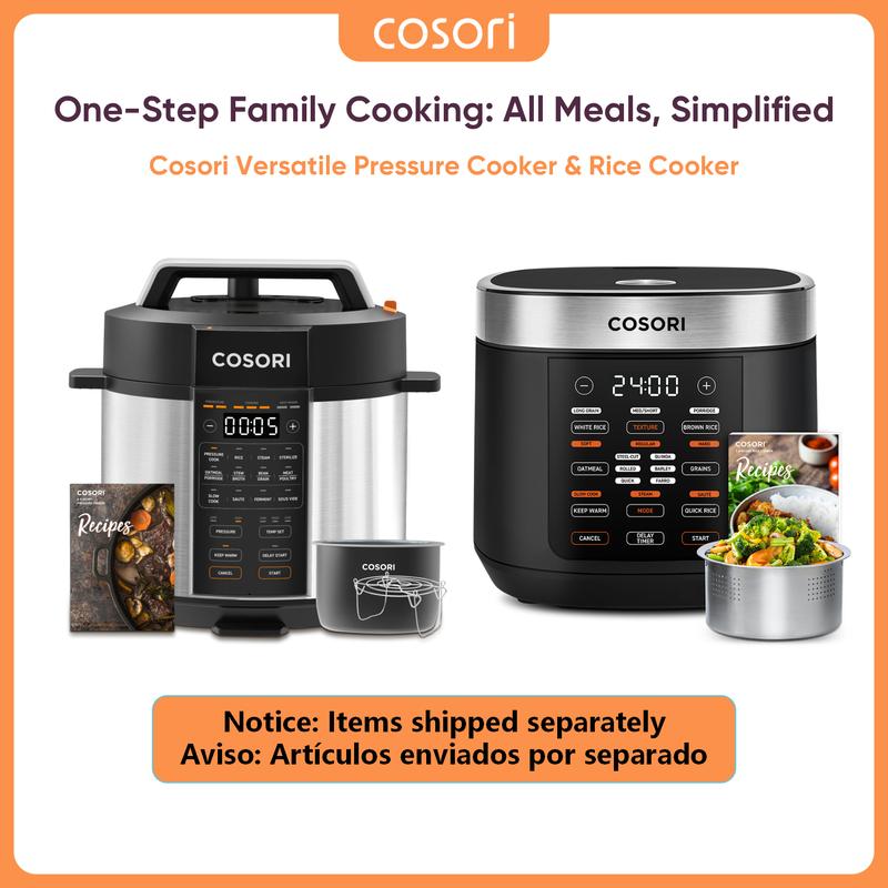Combo COSORI Olla de Presión y Arrocera Multifuncional 9 en 1 + 18 en 1, 6QT y 5QT, Acero Inoxidable