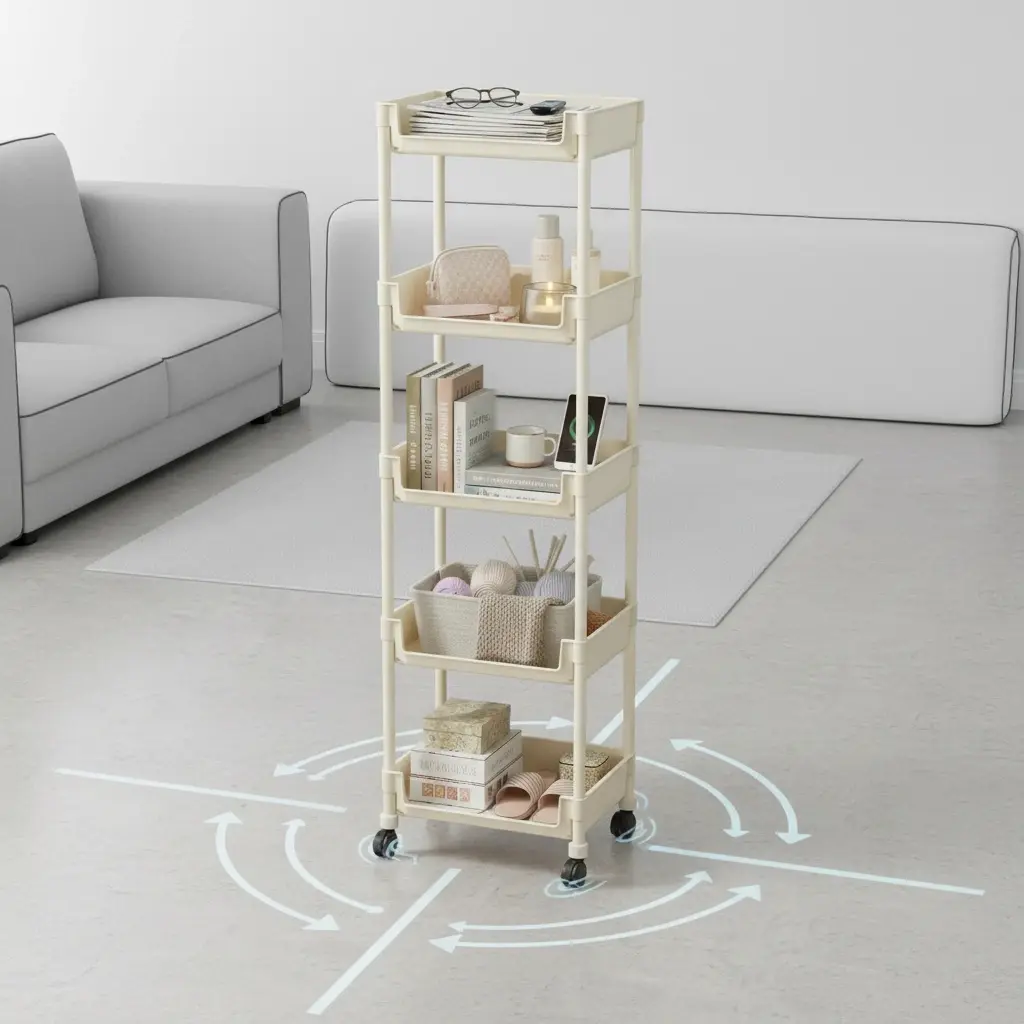 Carrito Organizador Multifuncional con Ruedas, Estante de Plástico de Varias Capas para Cocina, Baño, Recámara y Sala, Fácil de Instalar, con Soporte Ajustable y Accesorios para Almacenamiento