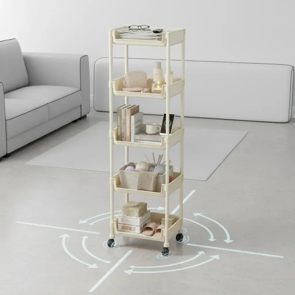 Carrito Organizador Multifuncional con Ruedas, Estante de Plástico de Varias Capas para Cocina, Baño, Recámara y Sala, Fácil de Instalar, con Soporte Ajustable y Accesorios para Almacenamiento