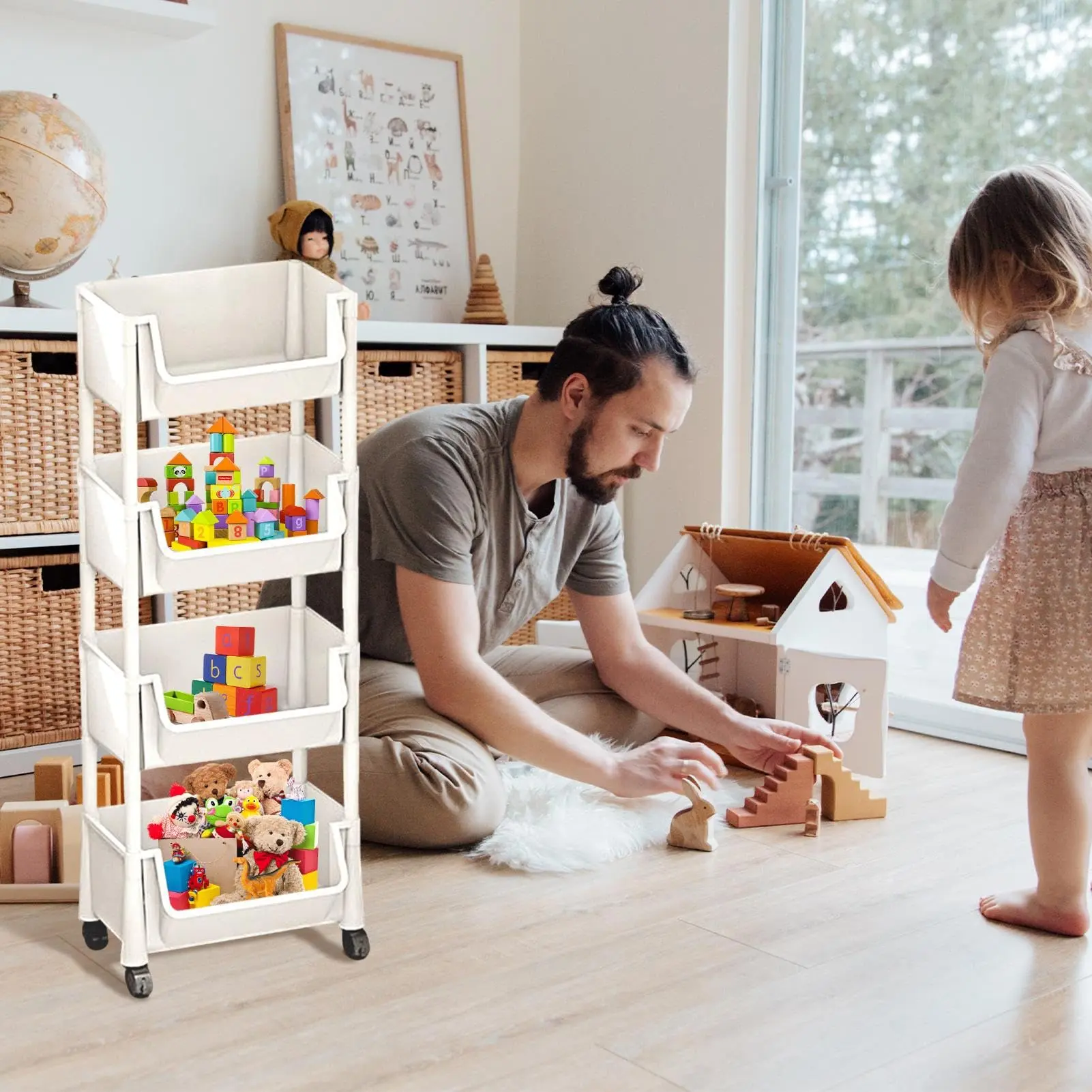 Carrito Organizador Multifuncional con Ruedas, Estante de Plástico de Varias Capas para Cocina, Baño, Recámara y Sala, Fácil de Instalar, con Soporte Ajustable y Accesorios para Almacenamiento