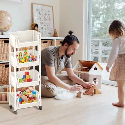 Carrito Organizador Multifuncional con Ruedas, Estante de Plástico de Varias Capas para Cocina, Baño, Recámara y Sala, Fácil de Instalar, con Soporte Ajustable y Accesorios para Almacenamiento