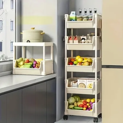 Carrito Organizador Multifuncional con Ruedas, Estante de Plástico de Varias Capas para Cocina, Baño, Recámara y Sala, Fácil de Instalar, con Soporte Ajustable y Accesorios para Almacenamiento