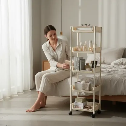 Carrito Organizador Multifuncional con Ruedas, Estante de Plástico de Varias Capas para Cocina, Baño, Recámara y Sala, Fácil de Instalar, con Soporte Ajustable y Accesorios para Almacenamiento