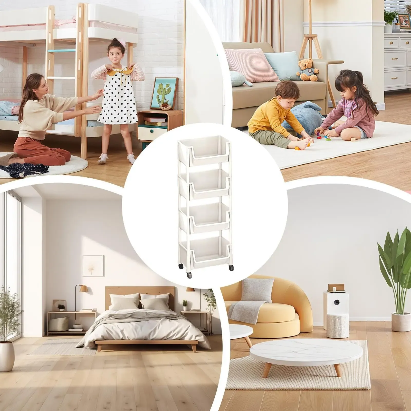 Carrito Organizador Multifuncional con Ruedas, Estante de Plástico de Varias Capas para Cocina, Baño, Recámara y Sala, Fácil de Instalar, con Soporte Ajustable y Accesorios para Almacenamiento