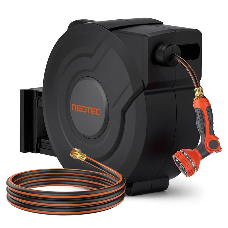NEOTEC Carrete Retráctil para Manguera 90/100/130 ft – Autoenrollado y Montaje en Pared