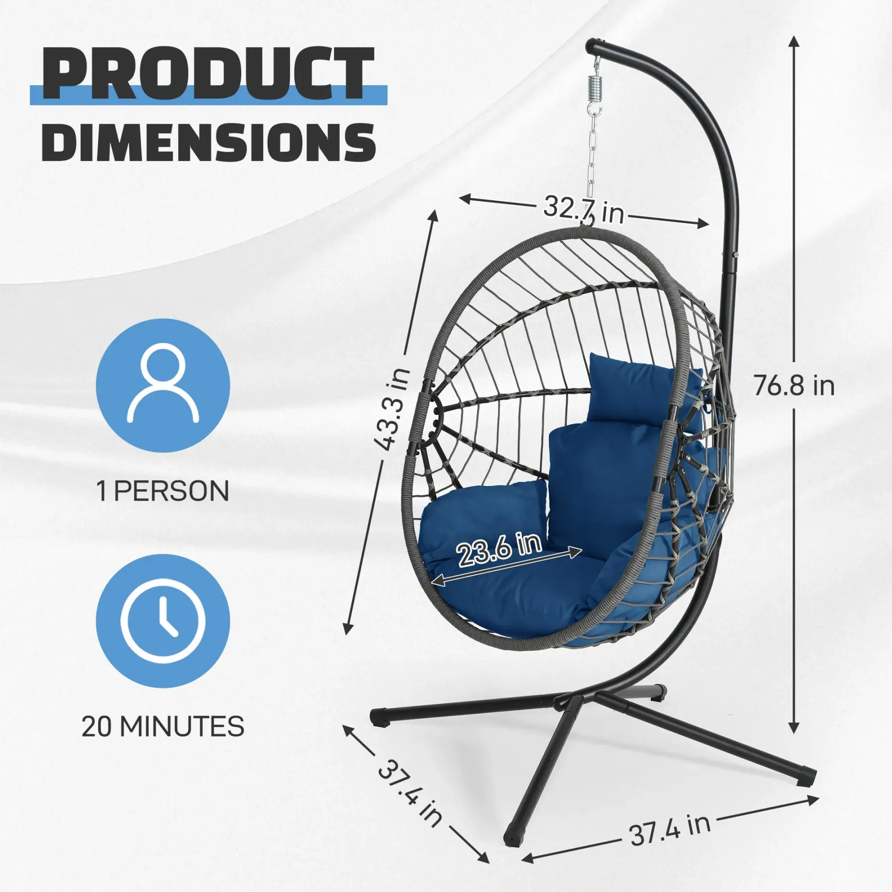Sillón colgante doble tipo huevo con soporte - Capacidad de 700 libras