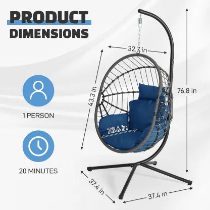 Sillón colgante doble tipo huevo con soporte - Capacidad de 700 libras