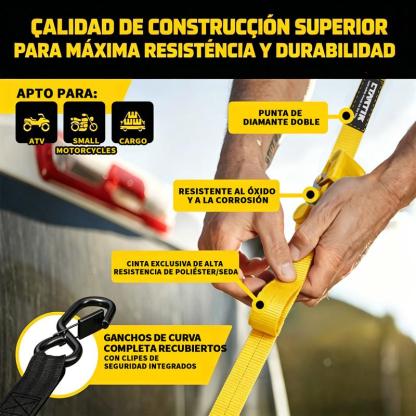 CTARTIK Juego de Correas de Amarre con Trinquete Retráctiles | 2,5cm x 3m | 1.764 lbs Resistencia | Autoajustables | Fijación Segura | Para Moto, Camión y Equipaje | Envío Gratis