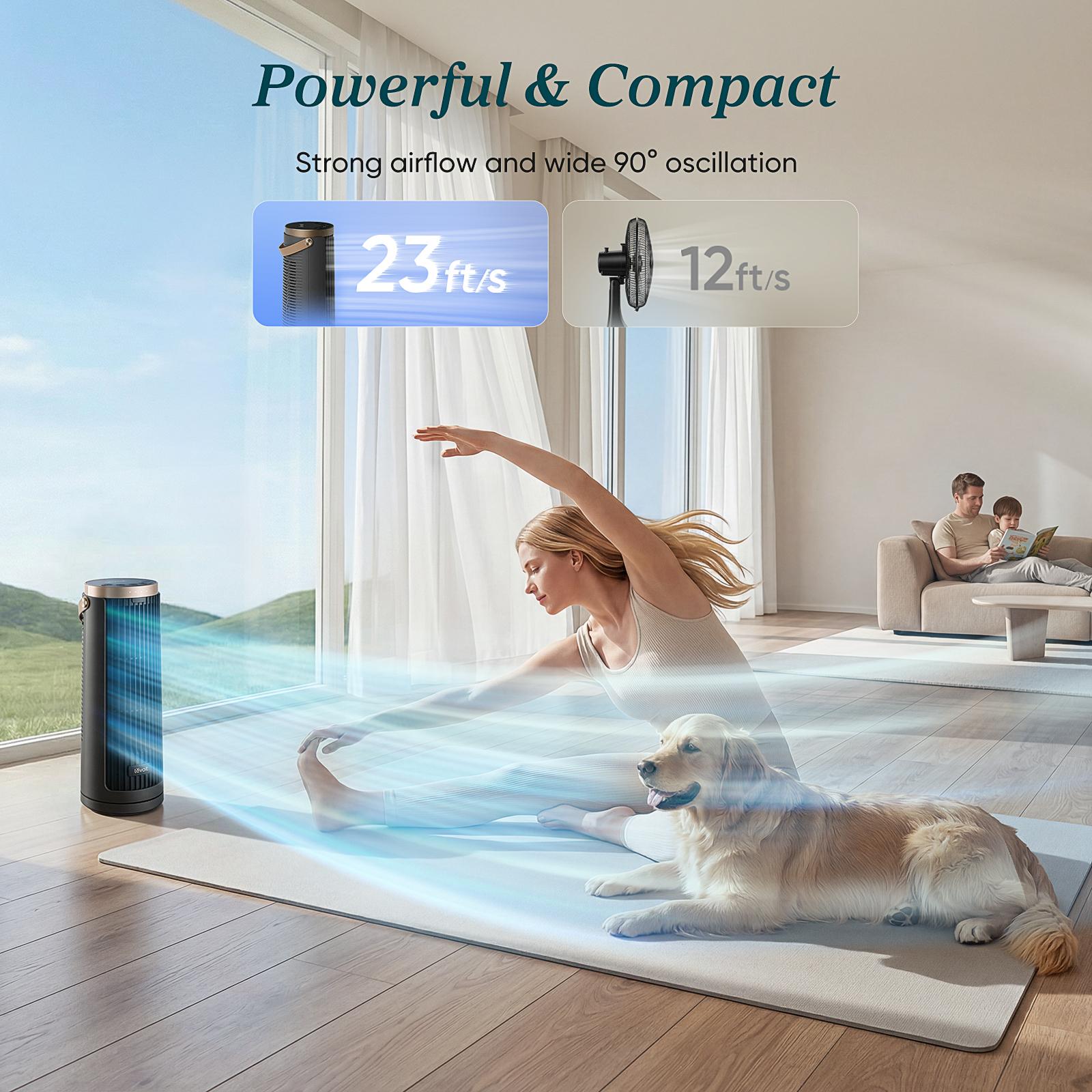 LEVOIT New Arrival Windi Tower Fan, Portable, Up to 20H Runtime, 5 Speeds + Turbo, 0&ndash;90&deg; Oscillation, 20dB Quiet DC Motor, 23 ft/s Airflow, Night Light, Foldable Charging Base, Timer 2/4/8/12H, Cooling Fan, Cordless Fan, SummerWins, DealsForYouDays