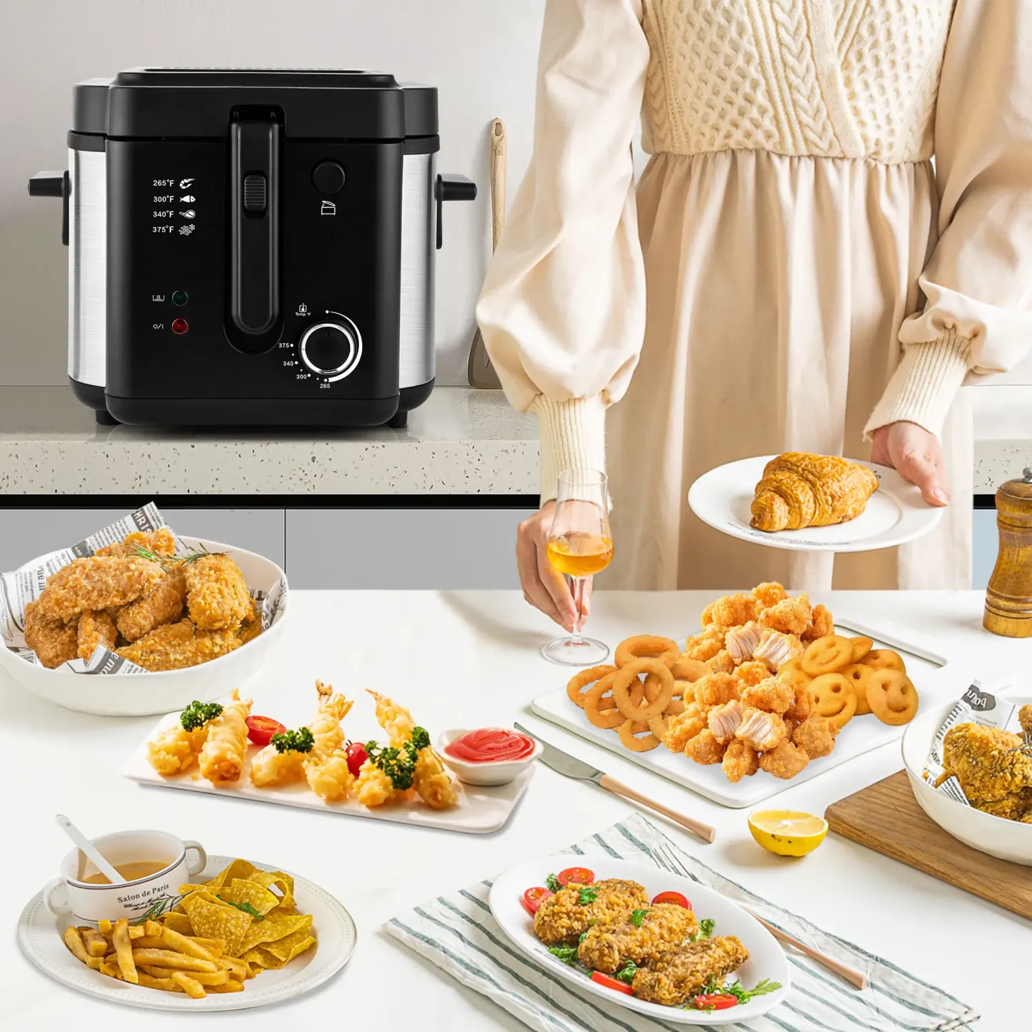 SUSTEAS 1500W Electric Deep Fryer with Temperature Control