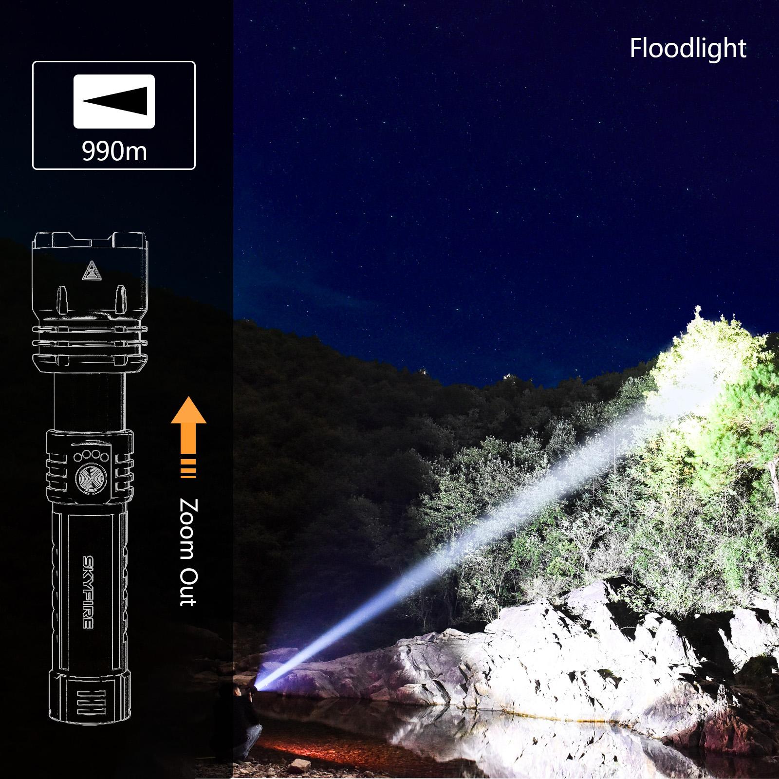 SKYFIRE 1376 LED Flashlight &ndash; High Lumen Rechargeable -Gathering Lens, Zoomable, 5 Lighting Modes, Ultra-Bright for Camping, Outdoor & Home Use,Can be used without being charged#Summervibes summergarden