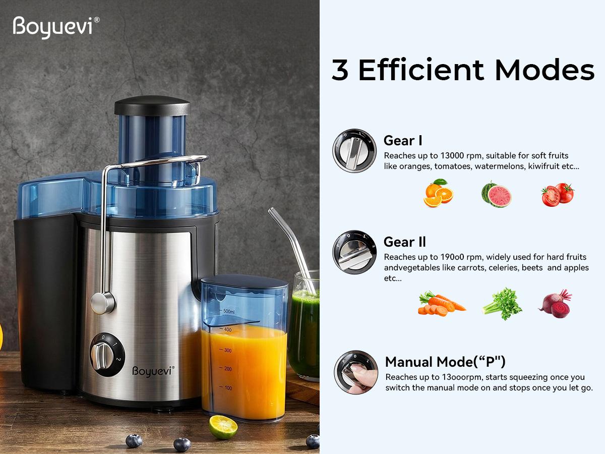 BOYUEVI 800W Juicer Machine with 3&rdquo; Wide Feed Chute, Centrifugal Juice Extractor for Whole Fruits & Vegetables, 30oz Juice Jug, Easy to Clean, BPA-Free &ndash; mothersdaygift