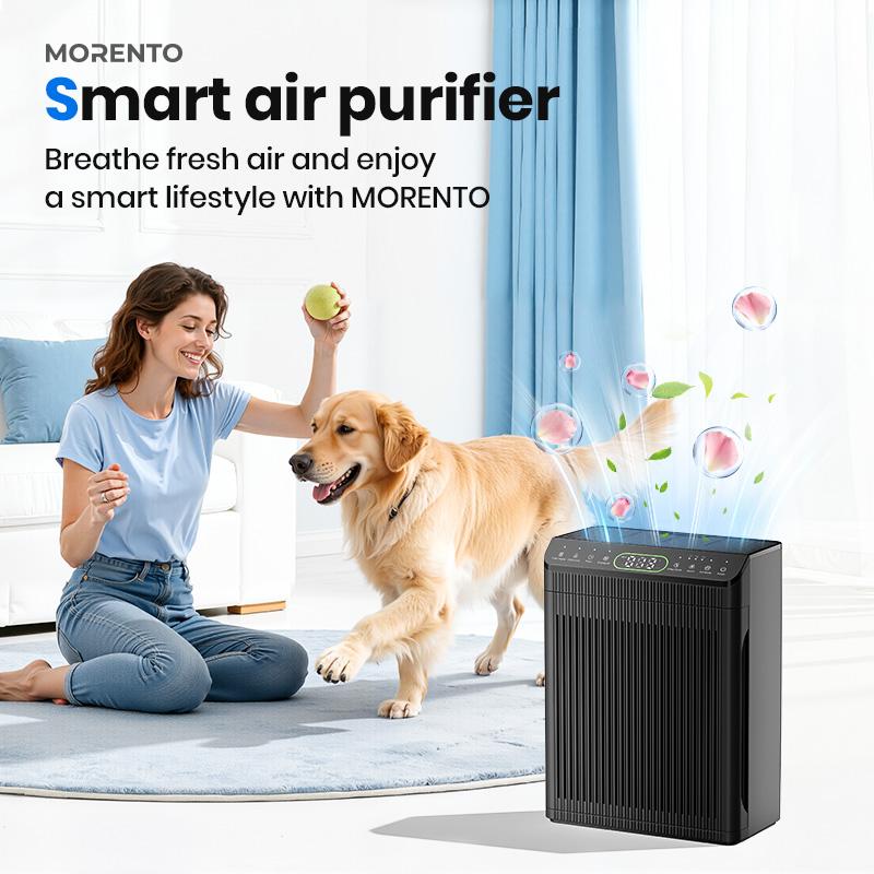MORENTO 066 HEPA Air Purifier for Large Rooms (Up to 1,690 ft&sup2;) - Pet Mode, Aromatherapy, PM2.5 Monitor, Removes Smoke, Pollen, Pet Dander, Home Decor-Friendly Household Appliance